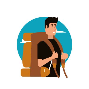 Gezgin adam seyahat çantası ve gökyüzü