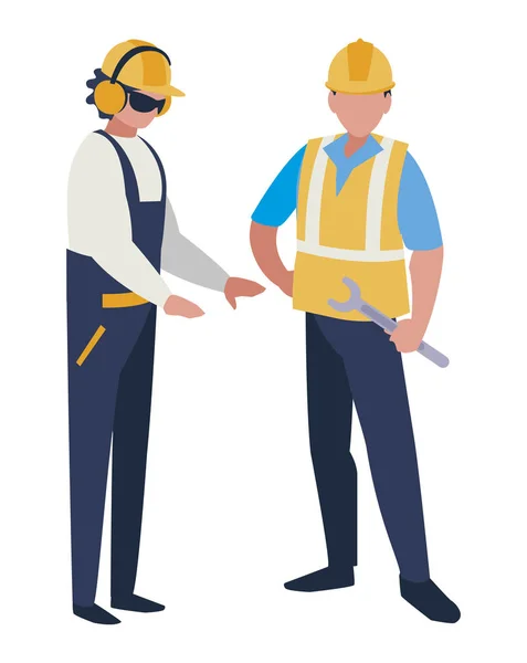 Pareja de hombres constructores trabajando — Vector de stock