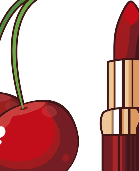 Rúzs smink és cherry pop art stílusban — Stock Vector