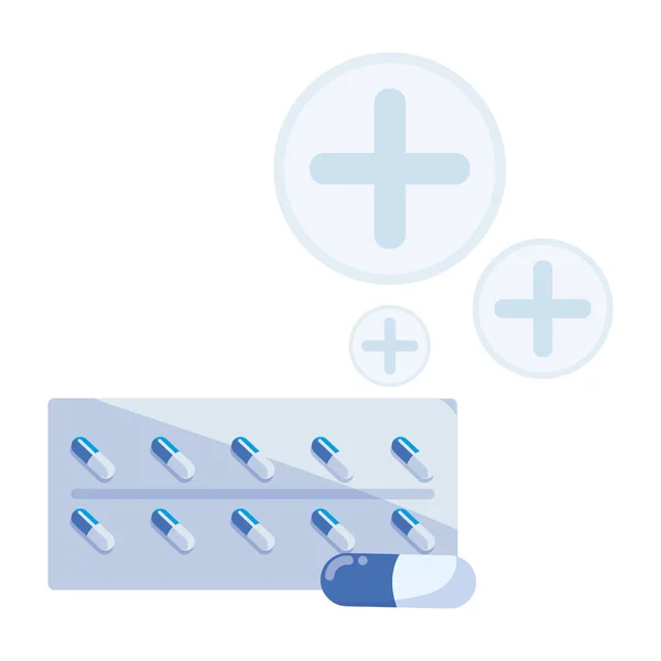 Tabletas cápsulas medicamentos icono de la medicina — Vector de stock