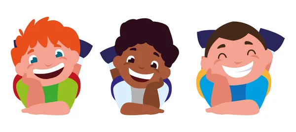 Feliz poco interracial niños personajes — Archivo Imágenes Vectoriales