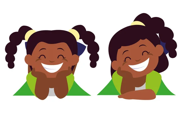 Glada lilla svarta tjejer tecken — Stock vektor