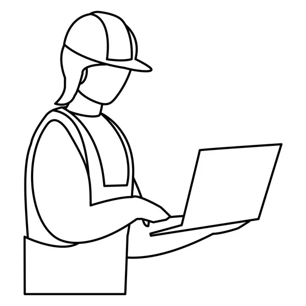 Industriearbeiter mit Laptop-Avatar-Charakter — Stockvektor