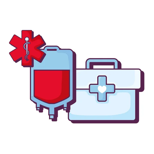 Medical kit with blood bag and meical symbol — Stock Vector