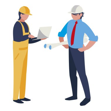 Çift erkekler inşaatçılar çalışma