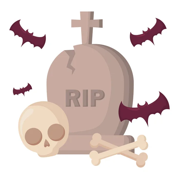 Halloween sírkő, denevérek és a koponyát — Stock Vector