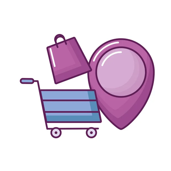 Shopping bag e carrello con posizione pin — Vettoriale Stock