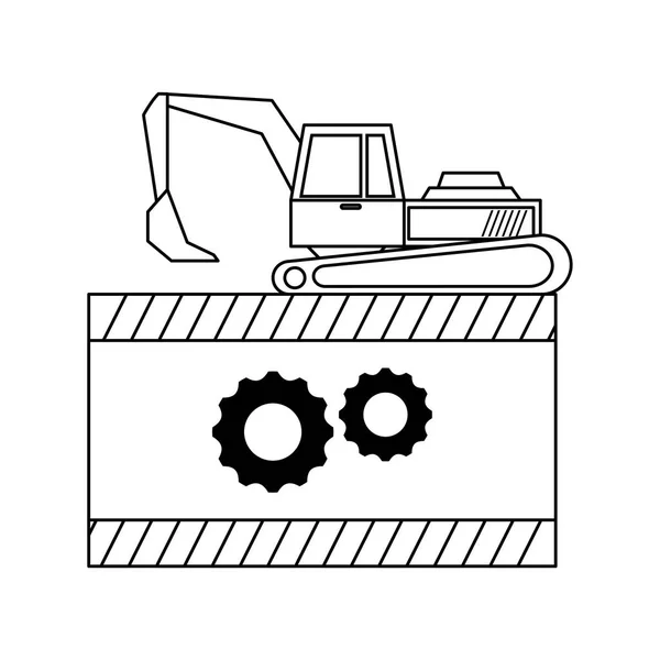 Vehículo excavador en construcción con señalización — Archivo Imágenes Vectoriales