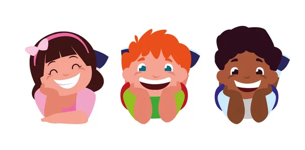 Feliz poco interracial niños personajes — Vector de stock