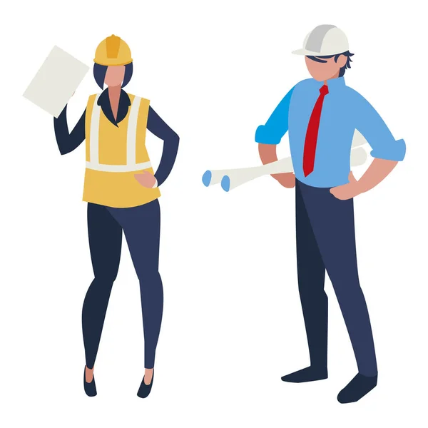 Couple de constructeurs travaillant — Image vectorielle