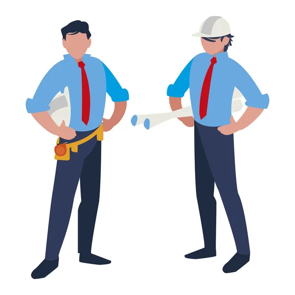 Couple d'hommes constructeurs travaillant — Image vectorielle