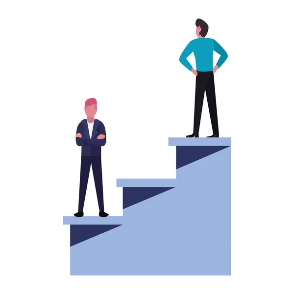 Hombres de negocios equipo escaleras superiores — Vector de stock