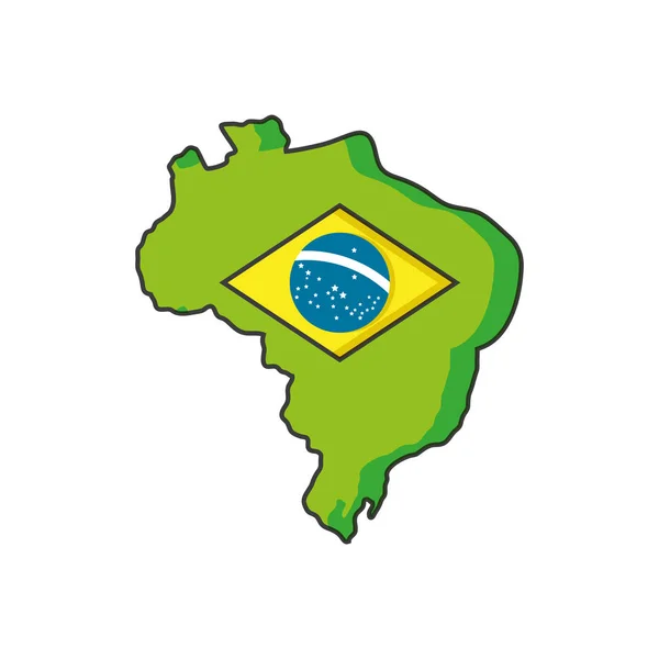 Kaart van Brazilië met geïsoleerde vlagpictogram — Stockvector