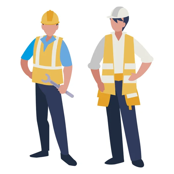 Couple d'hommes constructeurs travaillant — Image vectorielle