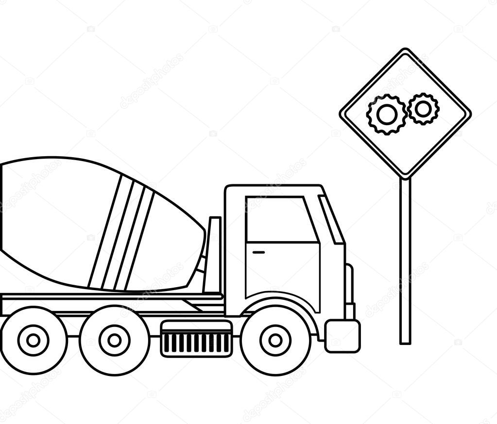 under construction concrete transport truck with signaling