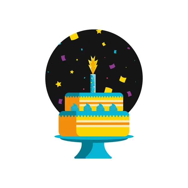 Сладкий торт дня рождения со свечой — стоковый вектор
