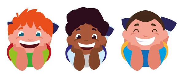 Feliz poco interracial chicos personajes — Vector de stock