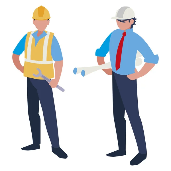 Couple d'hommes constructeurs travaillant — Image vectorielle