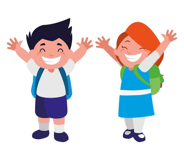 Bambini felici piccoli personaggi della scuola — Vettoriale Stock
