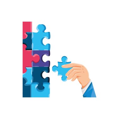 Bulmaca parçaları izole simge kümesi ile el