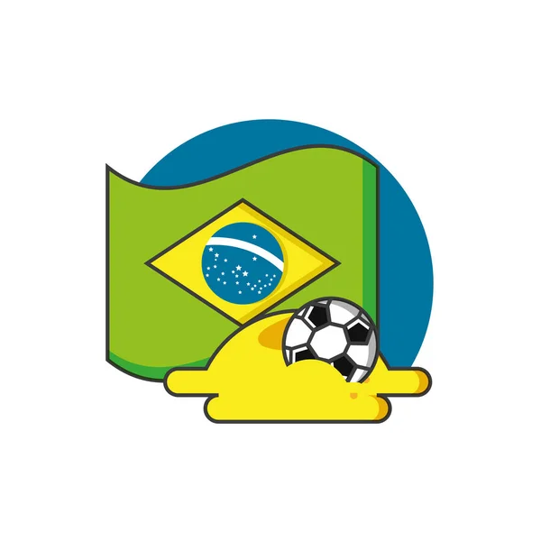 Bandeira do Brasil com bola de futebol — Vetor de Stock