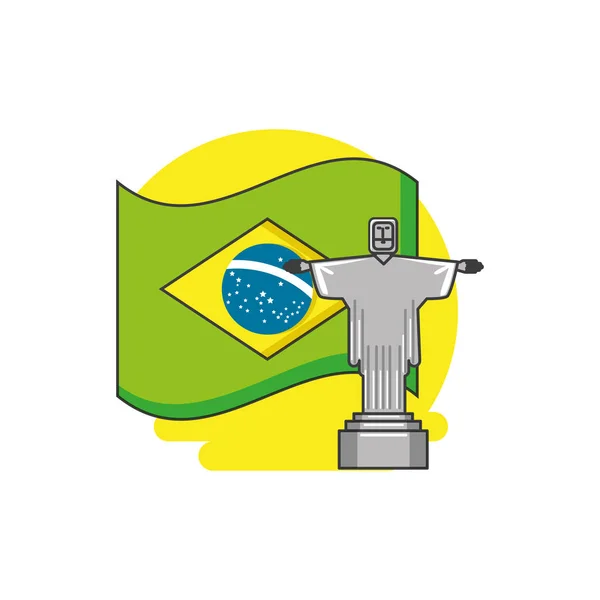 Vlag van Brazilië met corcovado Christus — Stockvector
