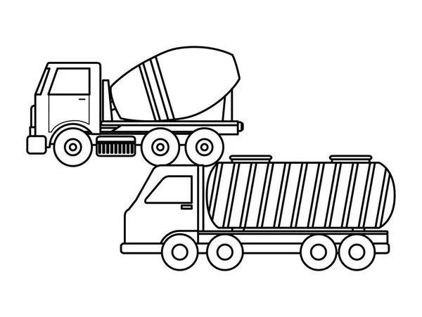 Betonlaster mit Tankwagen im Bau — Stockvektor