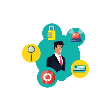 Güvenlik simgeleri ile genç işadamı