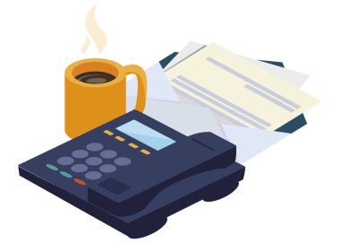 kahve fincanı ile dijital telefon ofis