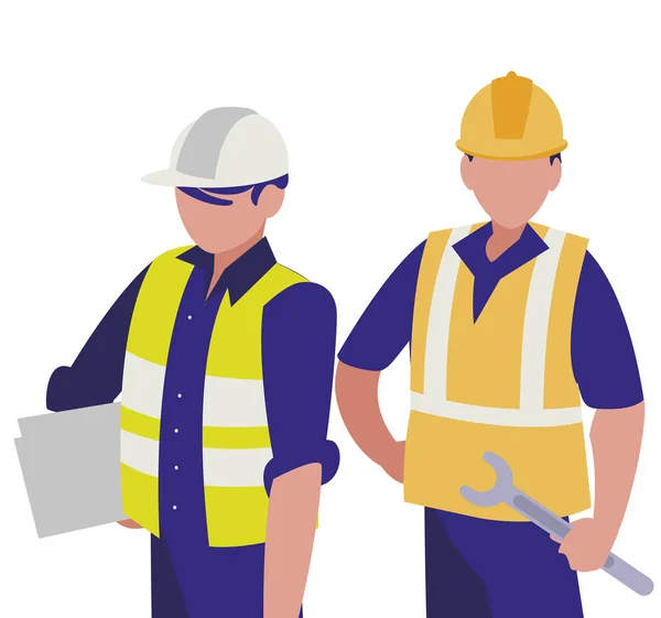 Par män byggare arbetar — Stock vektor