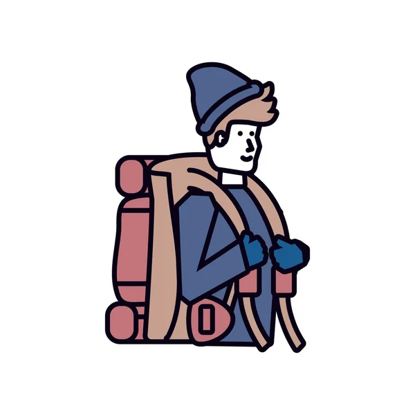 Voyageur homme avec sac de voyage avatar personnage — Image vectorielle