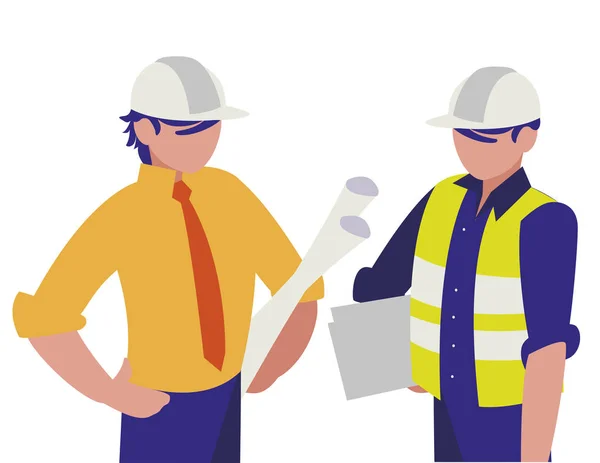 Pareja de hombres constructores trabajando — Vector de stock