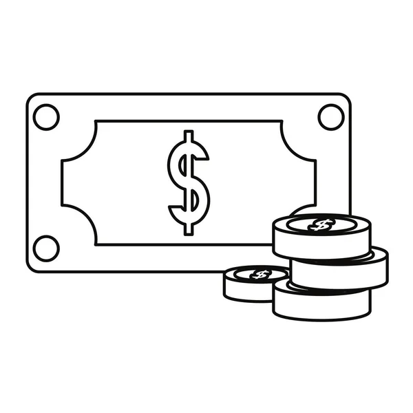 Monedas apiladas billetes — Archivo Imágenes Vectoriales