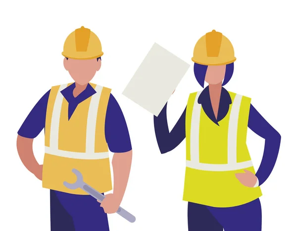 Çift çalışma inşaatçılar — Stok Vektör