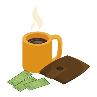 faturaları dolar ve kahve fincanı ile cüzdan