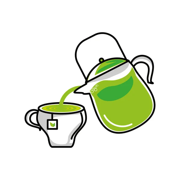 Cucina teiera con tazza di tè alle erbe — Vettoriale Stock