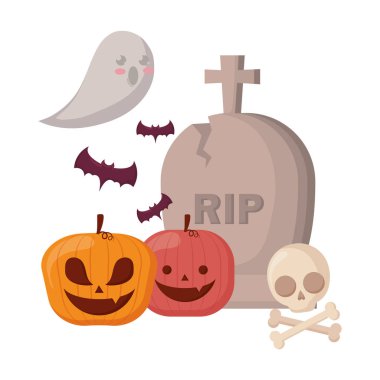 Cadılar Bayramı Balkabağı ve ruh ile mezar taşı