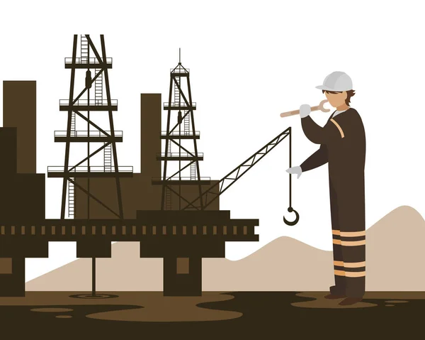 Trabajador de la industria petrolera con carácter avatar herramientas — Vector de stock