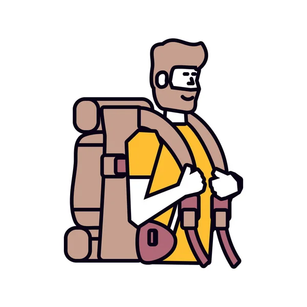 Voyageur homme avec sac de voyage avatar personnage — Image vectorielle
