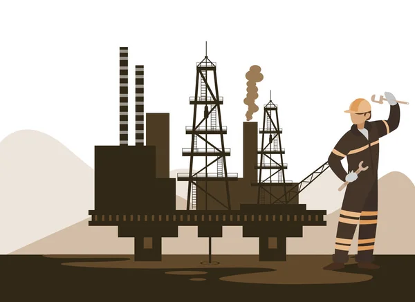 Lavoratore dell'industria petrolifera con strumenti avatar carattere — Vettoriale Stock