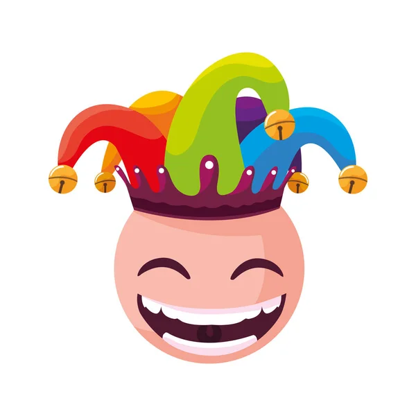 Crazy emoticon with joker hat — Stock Vector