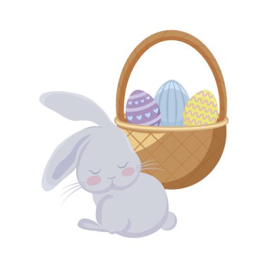 sevimli tavşan sepet sepet kamışı ve Paskalya yumurta ile