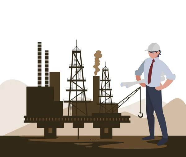 Elegant engineer oil industry worker character — Stock Vector