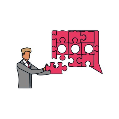 şekil konuşma balonu puzzle parçaları ile işadamı