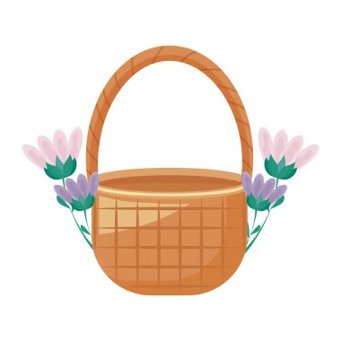 hasır sepet çiçeklerle süslenmiş