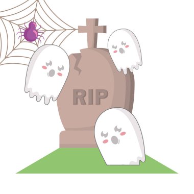 Cadılar Bayramı mezar taşı spiderweb ve hayaletler