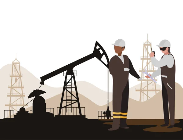 Olie industrie werknemers avatars tekens — Stockvector