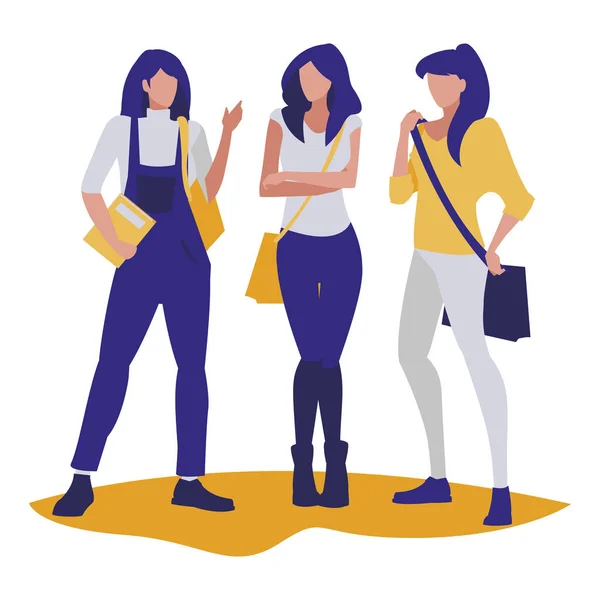 Chicas jóvenes estudiantes modelado — Vector de stock