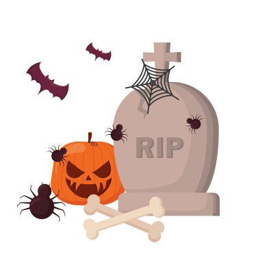 Cadılar Bayramı Balkabağı mezar taşı ve örümcekler