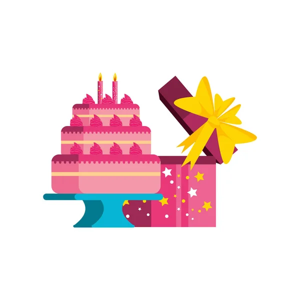 Dolce torta di compleanno con confezione regalo — Vettoriale Stock